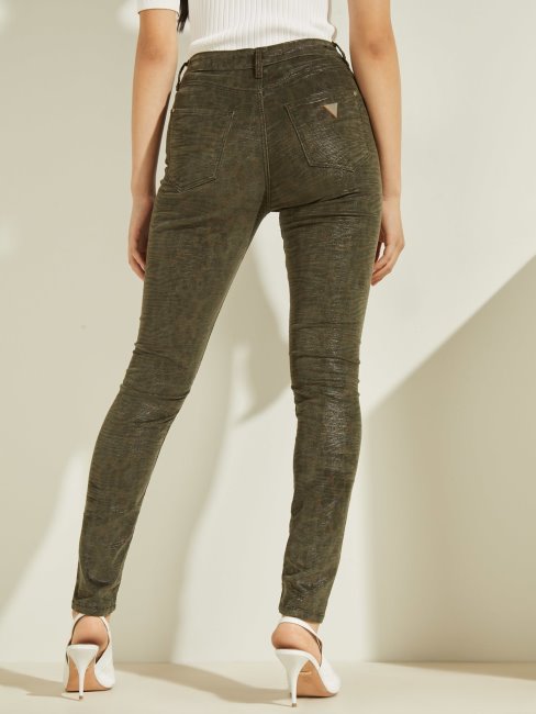 Pantalon Denim Skinny Vert Imprimé Animal Guess