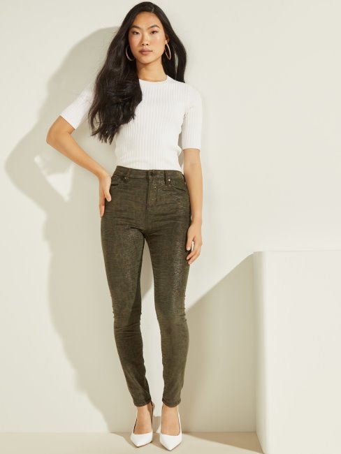Pantalon Denim Skinny Vert Imprimé Animal Guess