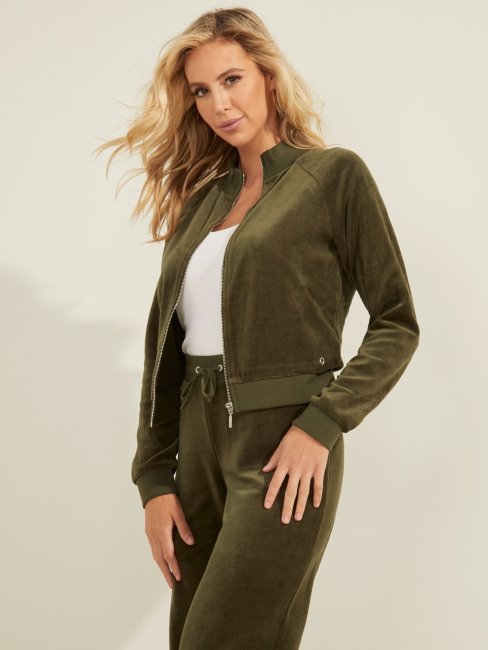 Sweat En Chenille Vert à Fermeture Zippée Guess