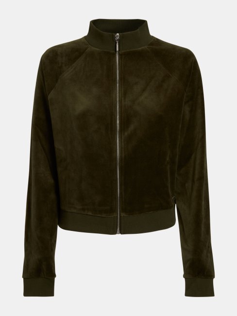 Sweat En Chenille Vert à Fermeture Zippée Guess