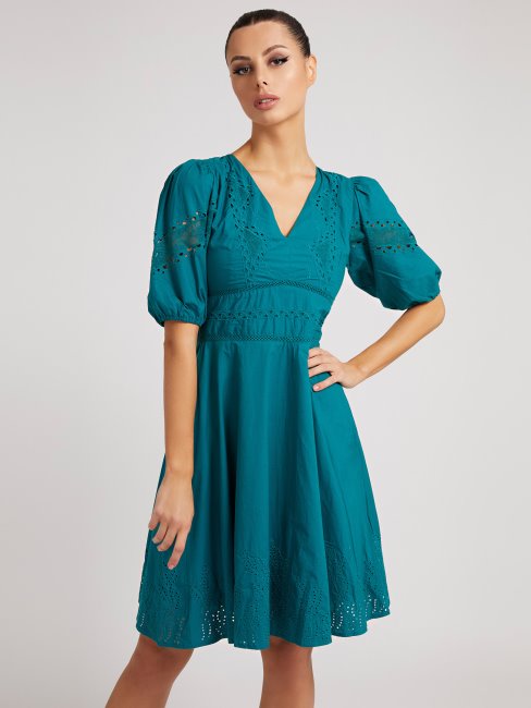 Robe En Coton à Broderies Guess Pétrole