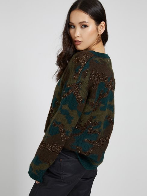 Guess Camouflage Camouflage Pull En Laine Mélangée