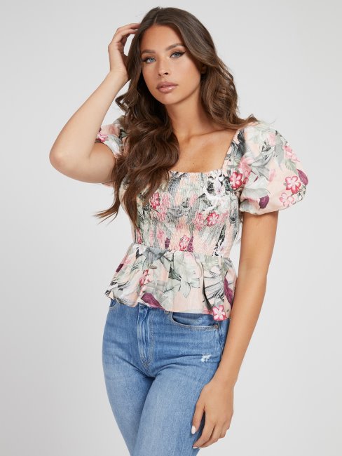Guess Haut En Lin Imprimé All-over Fantaisie Florale