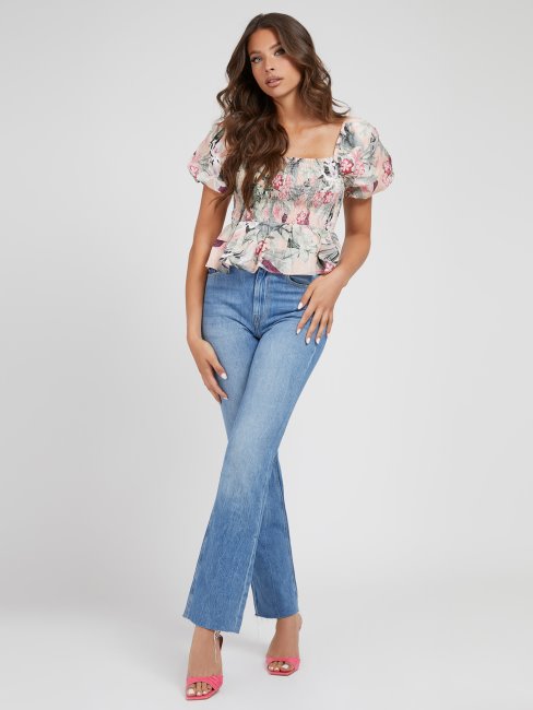 Guess Haut En Lin Imprimé All-over Fantaisie Florale