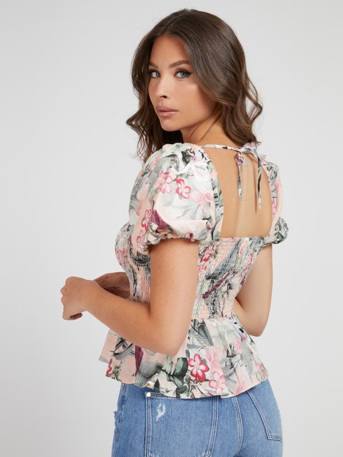 Guess Haut En Lin Imprimé All-over Fantaisie Florale