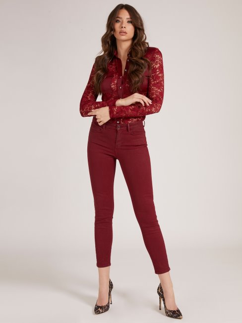 Pantalon En Jean Skinny Enduit Guess Bordeaux