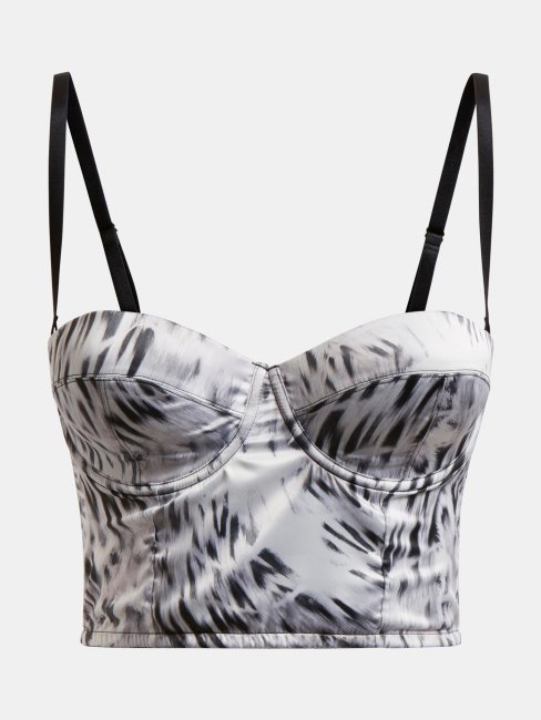 Bustier En Satin Imprimé Guess All Over Noir Multi