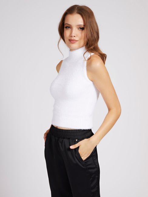 Pull Col Roulé Sans Manches Guess Blanc