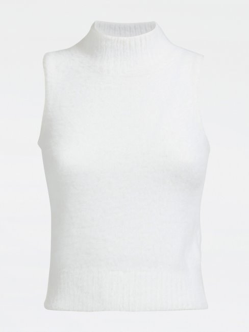 Pull Col Roulé Sans Manches Guess Blanc