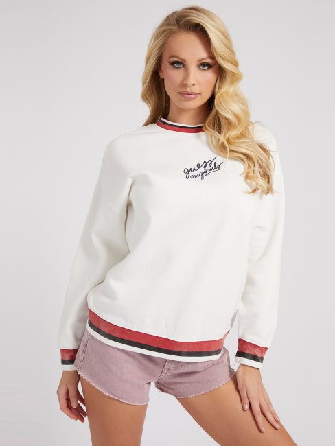Guess Sweat Blanc à Logos Multiples Sur Le Devant