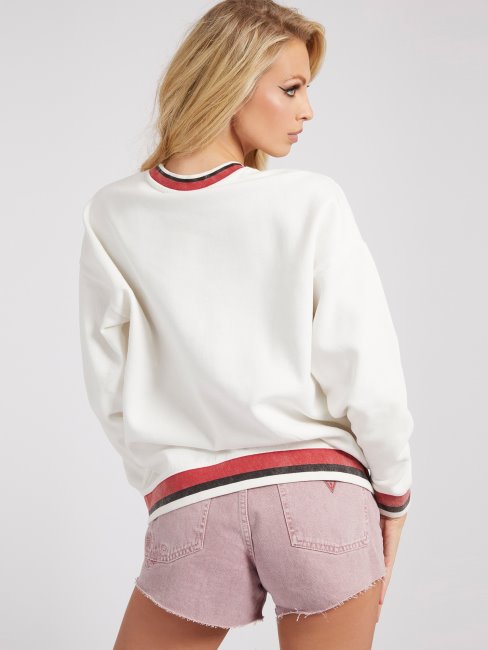 Guess Sweat Blanc à Logos Multiples Sur Le Devant
