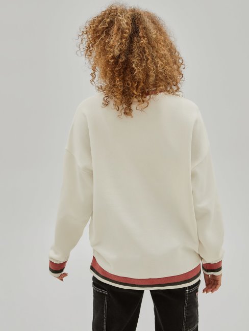 Guess Sweat Blanc à Logos Multiples Sur Le Devant