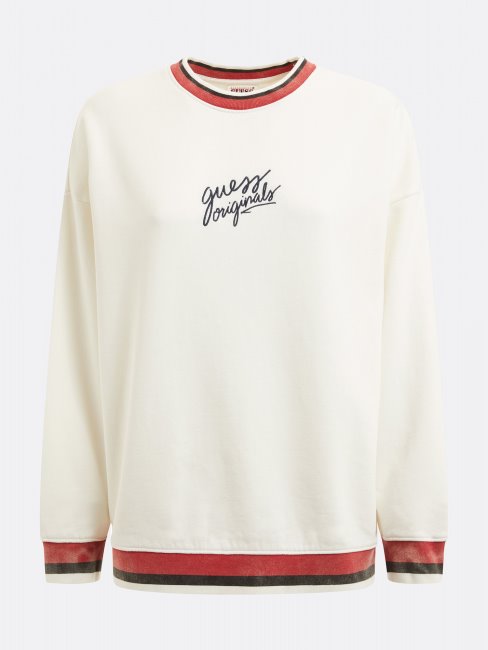Guess Sweat Blanc à Logos Multiples Sur Le Devant