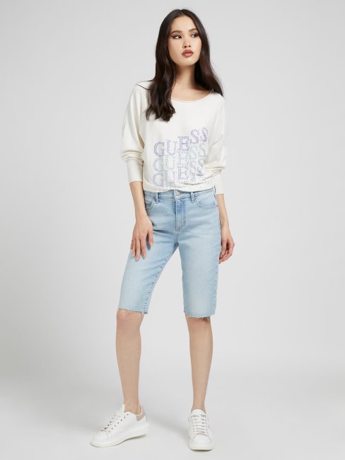 Guess Pull Logo Strass Blanc