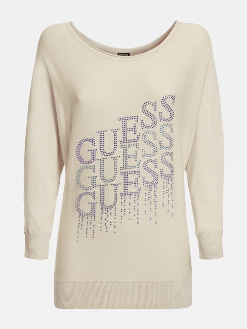Guess Pull Logo Strass Blanc