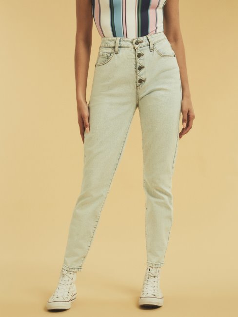 Pantalon Denim Skinny Bouton Bleu Clair Guess