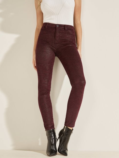 Pantalon Denim Coupé Skinny Imprimé Animal Bordeaux Guess