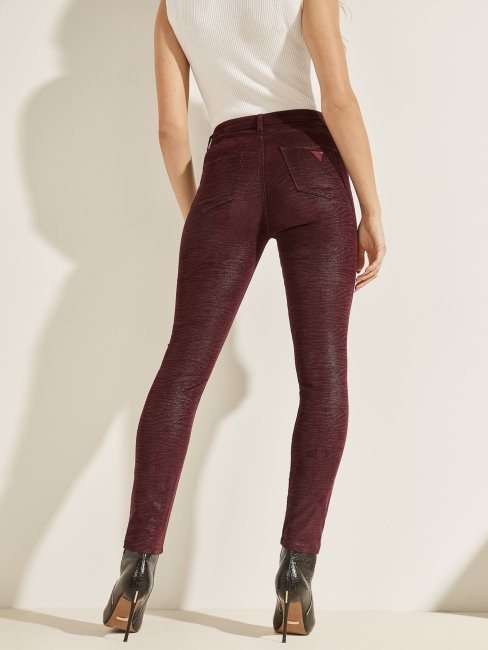 Pantalon Denim Coupé Skinny Imprimé Animal Bordeaux Guess