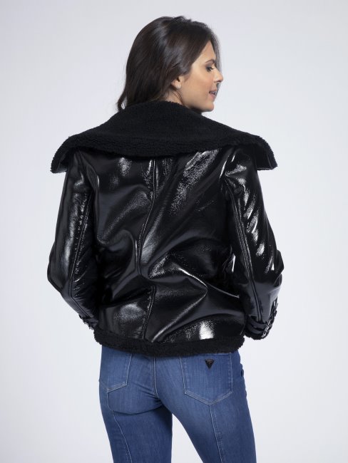 Veste En Peau Retournée Vinyle Noire Guess