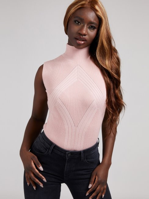 Pull Côtelé Col Roulé Guess Rose