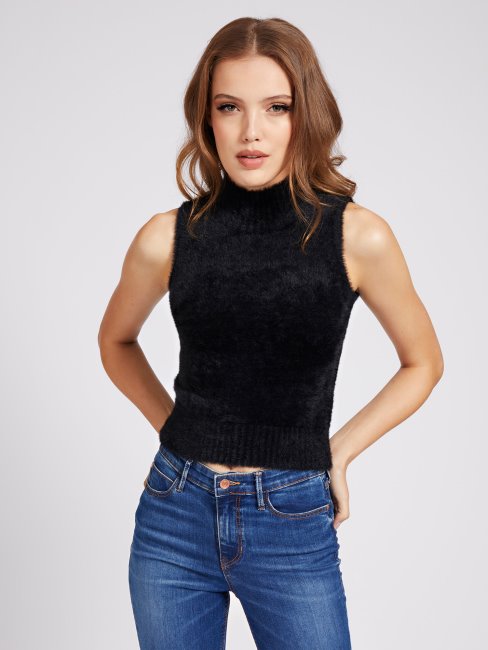 Pull Col Roulé Sans Manches Noir Guess