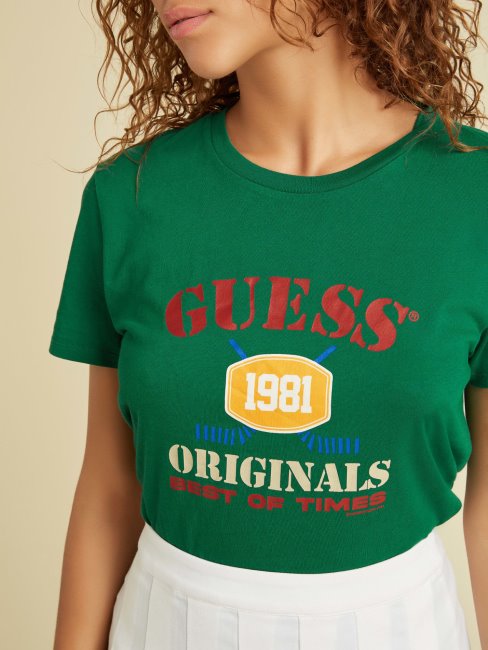 Tee Shirt Guess Vert à Logo Sur Le Devant