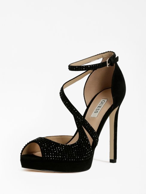 Escarpin Peep Toe Strass Fin Noir Guess