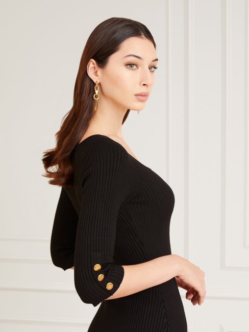 Robe Longue En Maille Noire Guess Marciano