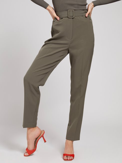 Guess Pantalon Ceinturé Jambe Cigarette Vert