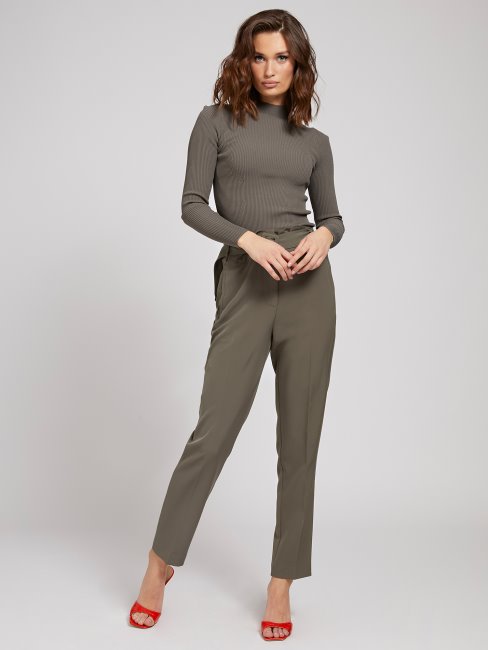 Guess Pantalon Ceinturé Jambe Cigarette Vert