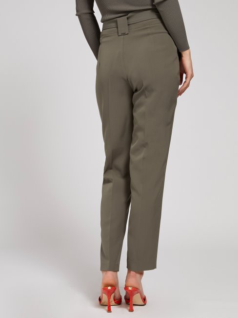 Guess Pantalon Ceinturé Jambe Cigarette Vert