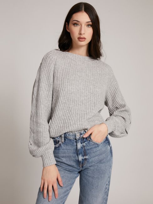 Pull En Laine Mélangée Côtelée Gris Multi Guess