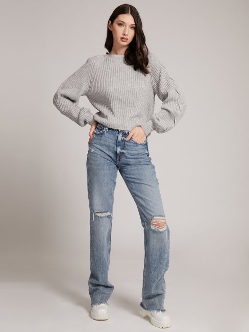 Pull En Laine Mélangée Côtelée Gris Multi Guess