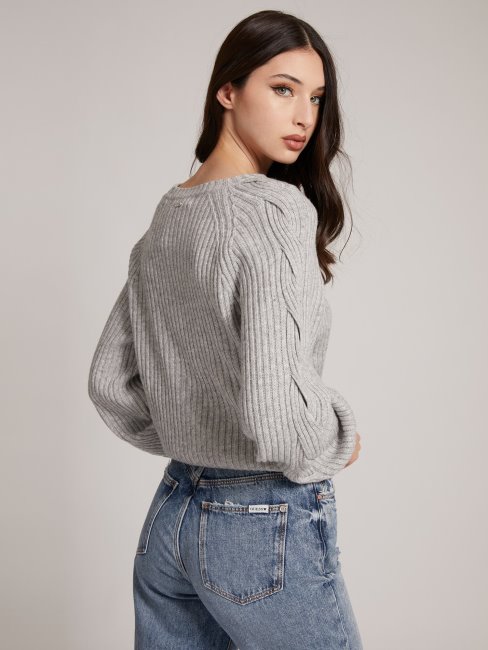 Pull En Laine Mélangée Côtelée Gris Multi Guess