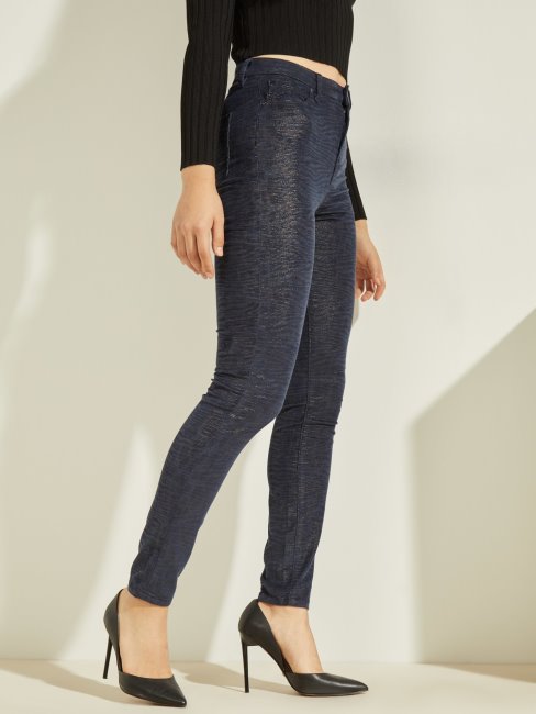 Guess Pantalon Denim Coupé Skinny Imprimé Animal Bleu