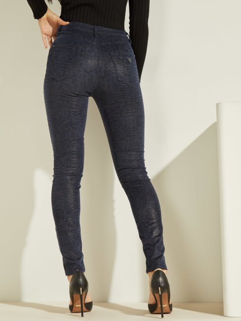 Guess Pantalon Denim Coupé Skinny Imprimé Animal Bleu