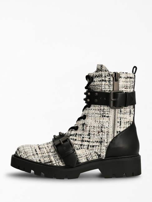 Guess Bottes De Combat Grises En Tweed Multi Rodeta