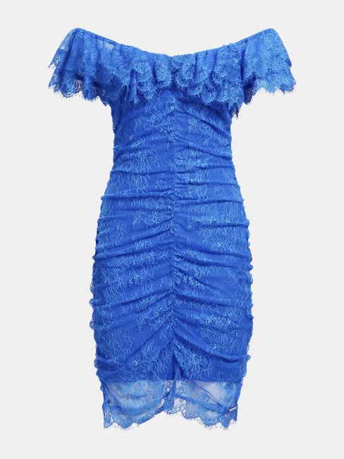Guess Robe à Volants En Dentelle Bleu