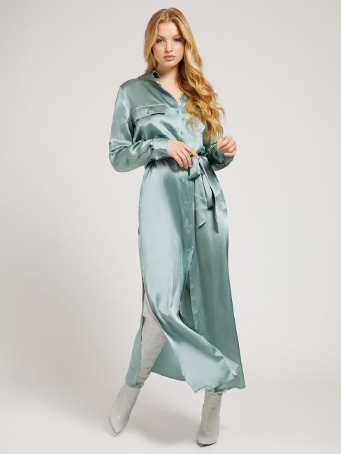 Robe Longue En Soie Guess Bleu Clair