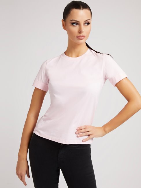 Tee Shirt Guess Rose Imprimé Sur Le Devant