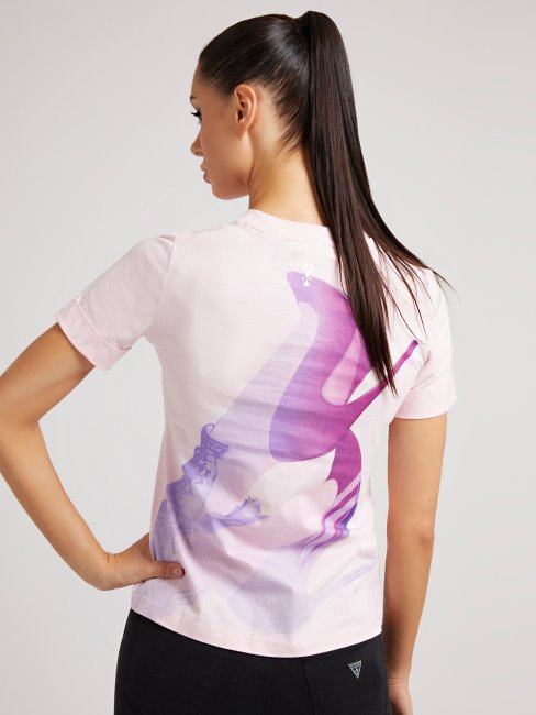 Tee Shirt Guess Rose Imprimé Sur Le Devant