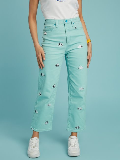 Pantalon En Jean Skinny à Pattes D'éléphant Bleu Clair Guess