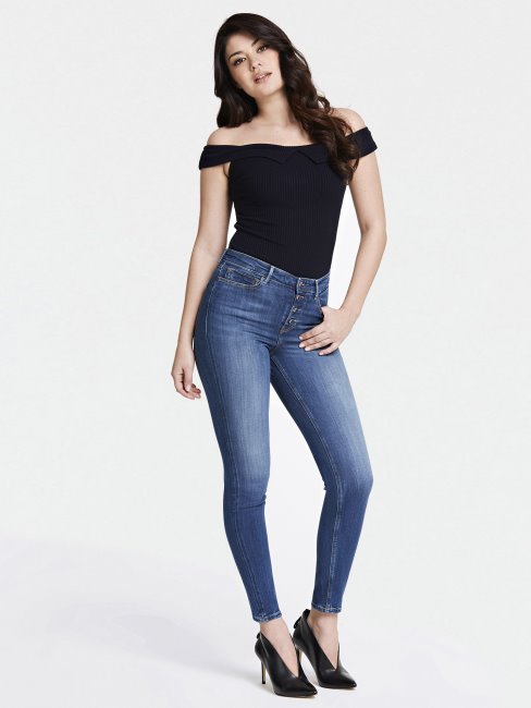 Top Côtelé Bleu Foncé Guess