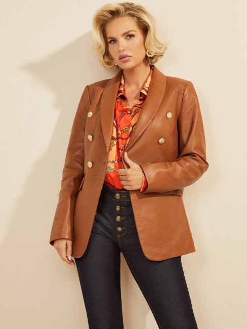 Guess Blazer En Cuir Marron Martien