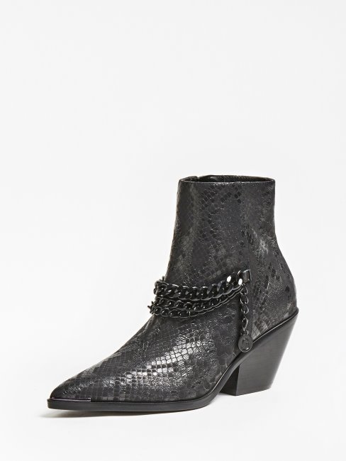 Guess Patziy Bottines Noires En Cuir Véritable Python