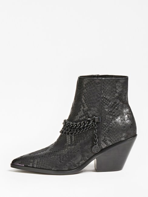 Guess Patziy Bottines Noires En Cuir Véritable Python