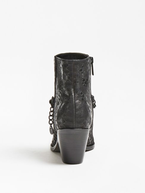 Guess Patziy Bottines Noires En Cuir Véritable Python