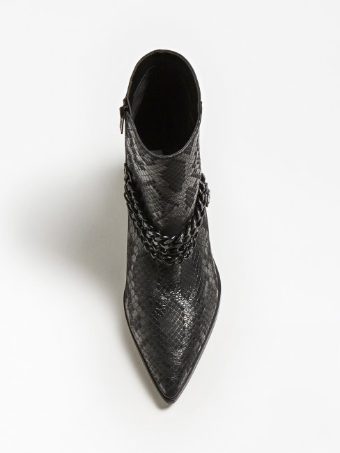 Guess Patziy Bottines Noires En Cuir Véritable Python