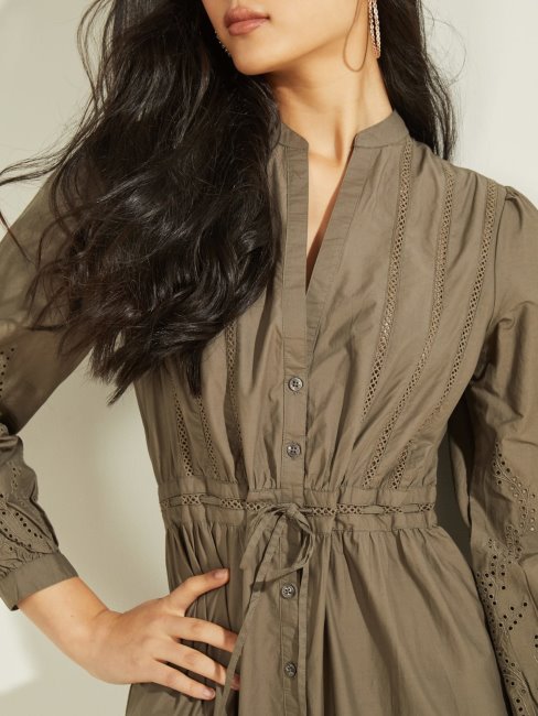 Guess Robe Longue Verte En Coton Brodé