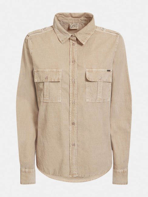 Chemise Guess Poches Devant Beige